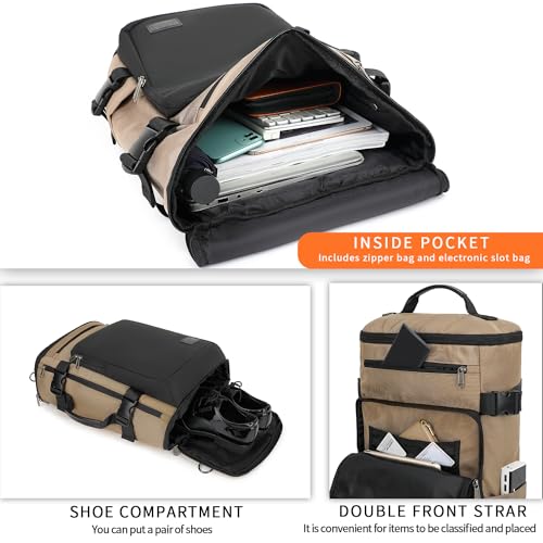 Kalesi Gym Duffle Bag Backpack 4-Way Waterproof with Shoes Compartment for travel Sport Hiking laptop - color: Business-khaki