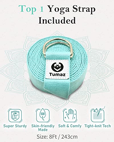 Tumaz Yoga Bolster Set, Rectangular Yoga Bolster with Washable Cover | Soft bolster for restorative yoga, meditation and stretching. Includes 8-ft strap, carry handle and washable cover - color: Turkish Blue