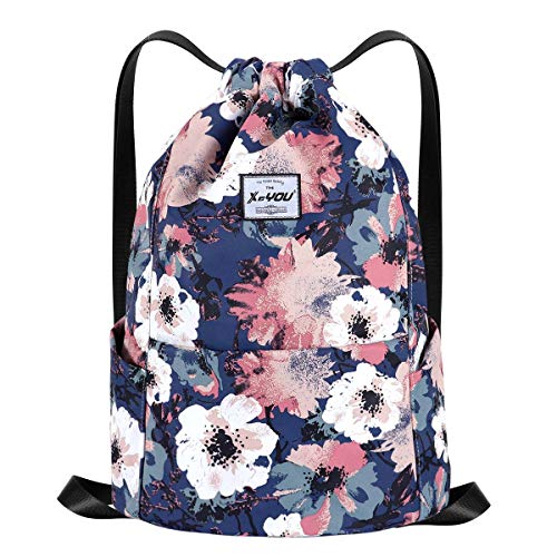 XEYOU Drawstring Backpack Bag Sport Gym Sackpack Beach Cinch Bag | Lightweight Swimming Bag, Water-Resistant Fabric, Travel Daypack for Women and Men - color: Flower Pattern