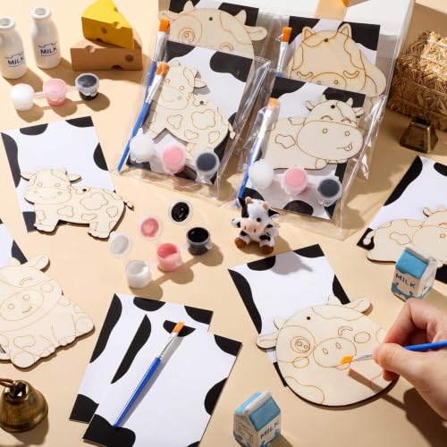 Saypacck 24 Pcs Party Favors Wooden Painting Craft Kits Birthday Party Supplies with Organza Bag for Goodie Bags Fillers Adult Thank You Gifts(Cow) - style: Cow