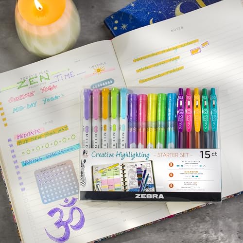 Zebra Pen Highligher Set, MILDLINER, KIRARICH & SARASA Clip, Assorted, 15Pk | Includes 5 MILDLINER Highlighters, 5 KIRARICH Glitter Highlighters & 5 SARASA Clip Gel Pens, Ideal for Journaling (76015) - style: Journaling and Creative Notetaking Set