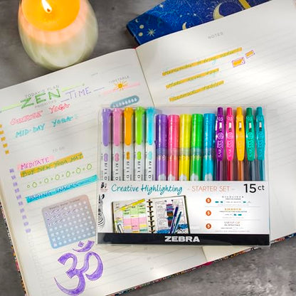 Zebra Pen Highligher Set, MILDLINER, KIRARICH & SARASA Clip, Assorted, 15Pk | Includes 5 MILDLINER Highlighters, 5 KIRARICH Glitter Highlighters & 5 SARASA Clip Gel Pens, Ideal for Journaling (76015) - style: Journaling and Creative Notetaking Set