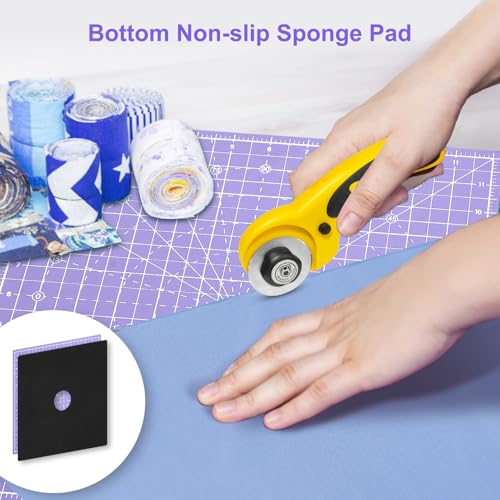 Headley Tools 12"x12" Rotating Cutting Mat, Self Healing Mat with 360-Degree Rotation & Anti-Slip Base, Sewing Board Cutting Mat Perfect for Fabric Quilting Leather Hobby Project, Purple - color: Purple, size: 12"L x 12"W