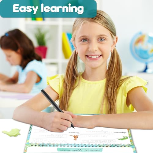 chiazllta Grooved Cursive Handwriting Workbook with Disappearing Ink Pens Magic Reusable Grooved Cursive Writing Practice for Beginners Kids Kickoff Student Workbook Homeschooling Supplies (Words) - style: Words