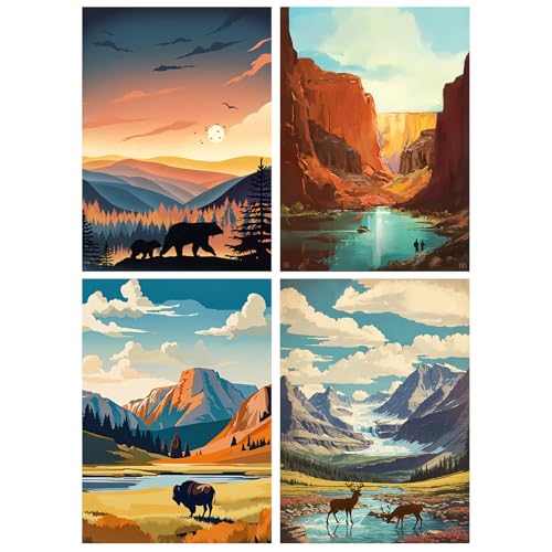 Yeaqee 4 Pcs National Park Diamond Art Kits for Adults Gem Painting Kit DIY Jewel Diamond Art for Beginners Aesthetic Room Crafts Cute Painting Pictures 5d Craft Wall Decor for Home 10 x 11.8'' - style: National Park