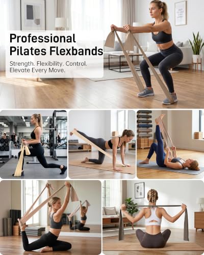 Renoj Pilates Flexbands, 5-Pack Latex-Free Resistance Bands Set – Exercise Bands for Pilates, Yoga, Stretching & Physical Therapy | Home Gym Equipment for Women & Men - color: Brown