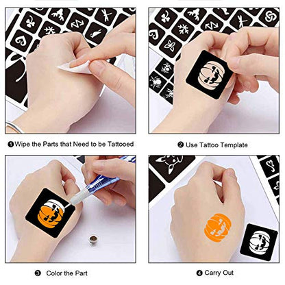 Konsait 262pcs Temporary Tattoos Stencils for Kids, Face and Body Paint Stencils Kit, Girl Boy Glitter Tattoos for Kids School Show Birthdays Halloween Christmas Party Favor Supplies