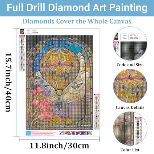 Hot Air Balloon Diamond Painting Kits for Adults, Diamond Art Kits 12x16in | Diamond Painting Kits for Adults Beginners, Gem Art, 5D Full Drill, DIY Arts and Crafts for Gift Home or Decor - color: Style 1