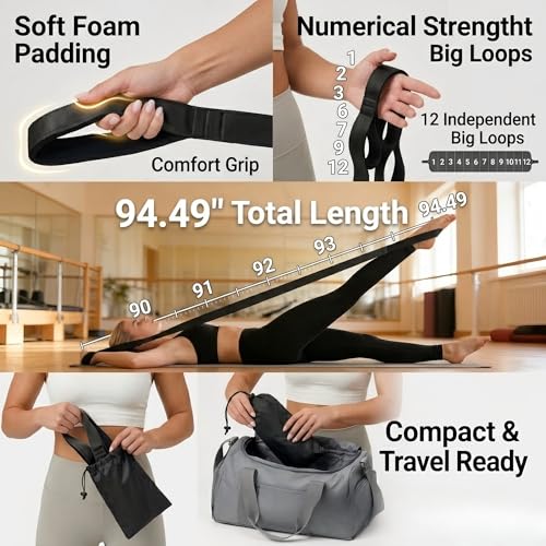 Stretching Strap with 12 Loops-Non-Elastic Physical Therapy with Carry Bag