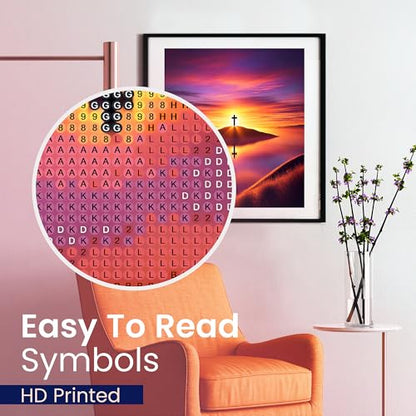 Modern Merch Jesus Diamond Art for Adults Sunset Cross Christian 5D Diamond Painting Kit for Adults Landscape, DIY Jesus Wall Art Cross Stitch Kits Gem Art, Round Drill 12x16 Religious Gifts for Women - color: Sunset Cross