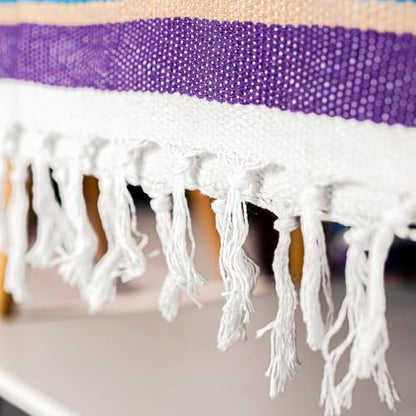 Mexican Blanket Throw with Tassels, 69 x 51 Inches Large Woven Serape Blanket, Boho Striped Picnic Yoga Beach Blanket, Soft Durable Tribal Falsa Blanket for Couch Outdoor Travel - Purple-Blue - color: Purple-blue