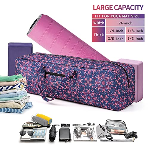 Boulder Bee | Yoga Mat Bag | Large Yoga Mat Carrier with Wet Pocket | Yoga Gifts | Gym Tote Bag for Women - color: Navy