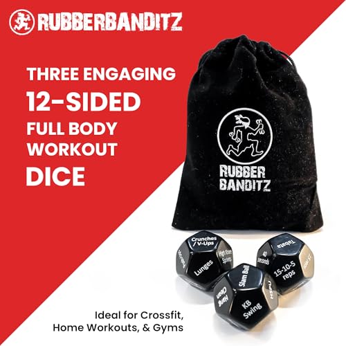 Rubberbanditz - Fitness Dice for Exercise & Workouts | Three Engaging 12-Sided Full Body Workout Dice | Ideal for Crossfit, Home Workouts, and Gyms | Fun Workout Equipment
