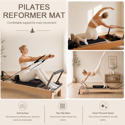 Pilates Reformer Mat, Non Slip Backing Reformer Mat Cover for Pilates Machine, Exercise Mat with Sweat-Wicking Surface, Foldable Pilates Mat Home Gym Yoga Training, 39" x 24" - color: BlackPink