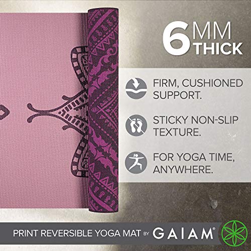 Gaiam 요가 매트 - 매우 두꺼운 프리미엄 6mm, 프린트, 양면, 미끄럼 방지, 운동 및 피트니스 매트, 모든 유형의 요가, 필라테스 및 바닥 운동용 (172.7cm/68인치) x 61cm/24인치 x 6mm 두께) - color: Inner Peace Lotus