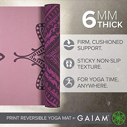 Gaiam 요가 매트 - 매우 두꺼운 프리미엄 6mm, 프린트, 양면, 미끄럼 방지, 운동 및 피트니스 매트, 모든 유형의 요가, 필라테스 및 바닥 운동용 (172.7cm/68인치) x 61cm/24인치 x 6mm 두께) - color: Inner Peace Lotus