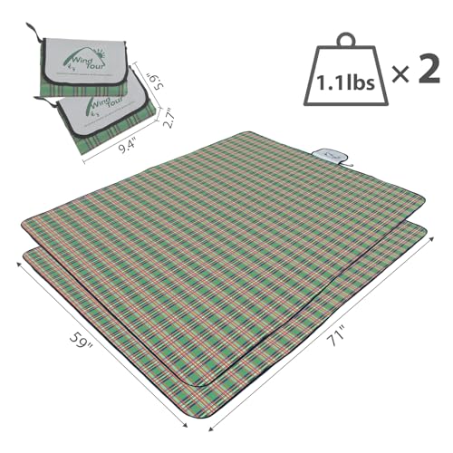 Wind Tour Waterproof Picnic Blanket with Carry Strap - Foldable Sandproof Outdoor Mat for Camping, Beach, Park - 59" x 71",Green(Two Mat Set) - color: 59" X 71",green(two Mat Set)
