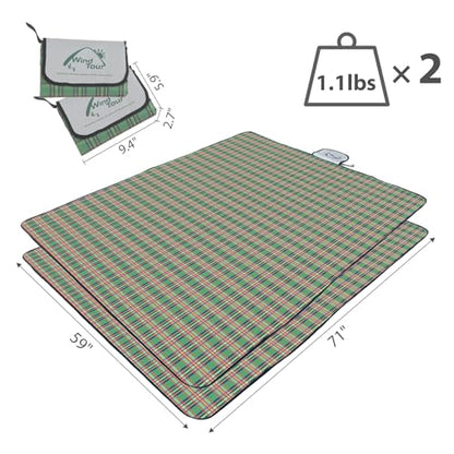 Wind Tour Waterproof Picnic Blanket with Carry Strap - Foldable Sandproof Outdoor Mat for Camping, Beach, Park - 59" x 71",Green(Two Mat Set) - color: 59" X 71",green(two Mat Set)