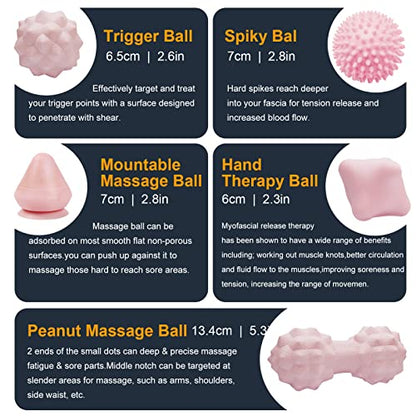 Massage Ball Set for Myofascial Trigger Point Release & Deep Tissue Massage, Firm/Soft Mountable Self/Peanut/Spiky/Hand Exercise Ball