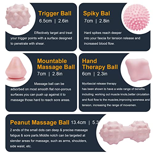 Massage Ball Set for Myofascial Trigger Point Release & Deep Tissue Massage, Firm/Soft Mountable Self/Peanut/Spiky/Hand Exercise Ball