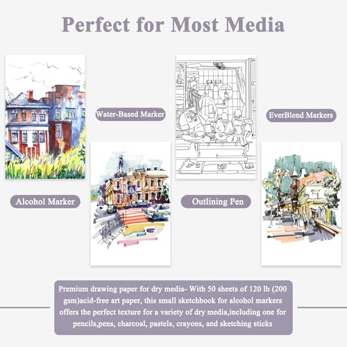 Fuxi Marker Paper Pad, 120lb/200gsm Art Paper of Markers, 2-Pack, 50 Sheets Per Pad (5.5" x 8.5"). - color: Lavender Purple