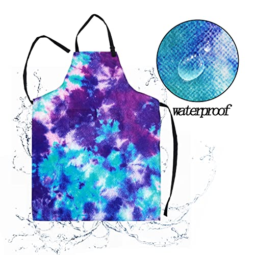 Adjustable Waterproof Apron Bib Apron with 2 Pockets Cooking Kitchen Aprons for Women Men Chef - color: Blue Purple Apron