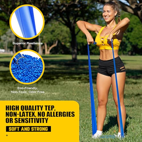 HPYGN 3 Levels Non-Latex Exercise Bands for Physical Therapy & Yoga, Professional Resistance Bands Set for Working Out, Strength Training, Pilates & Rehab, TPE Elastic Stretch Bands for Seniors, Women - color: 1-Yellow/Pink/Blue, size: 5.9ft