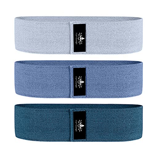 Hatha Yoga Large Resistance Band,14.5" x3.15",Fabric Exercise Loop Bands with Instruction Guide and Carry Bag, Set of 3. - color: Blue