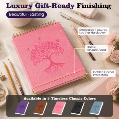 Blank Notebook Journal, Hardcover Sketchbook, 300 Page No Bleed Thick Paper | Spiral Notebook A5, Art Embossed Leather Unlined Sketch Pad for Women Men Kids Smooth Journaling Sketching Gifts, Lay Flat - color: Pink, size: A5 (8.5” x 5.5”)