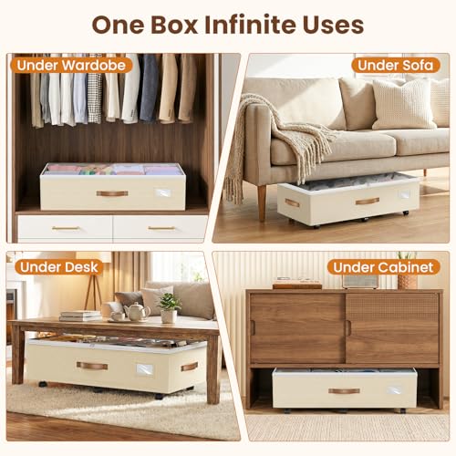 Budding Joy 80L 2 Pack Adjustable Under Bed Storage with Wheels, Beige - color: Beige