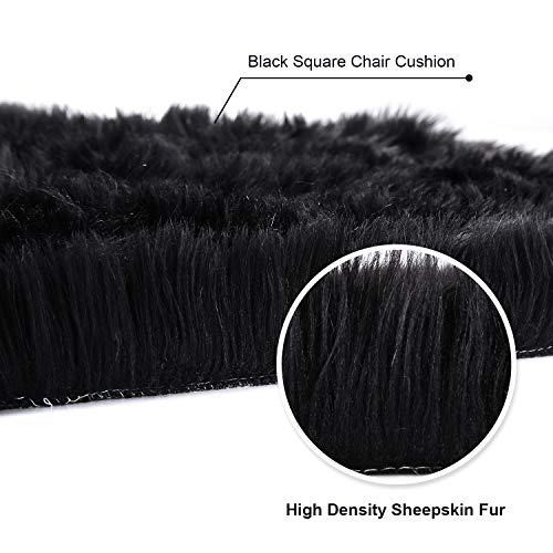 Softlife Black Faux Fur Sheepskin Chair Cover Seats Cushion Pad Super Soft Area Rugs for Living Bedroom Sofa Dorm (1.6ft x 1.6ft) - color: Black