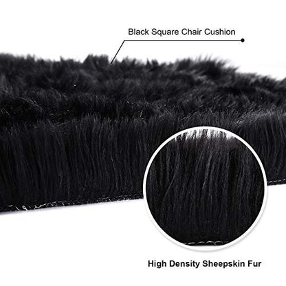 Softlife Black Faux Fur Sheepskin Chair Cover Seats Cushion Pad Super Soft Area Rugs for Living Bedroom Sofa Dorm (1.6ft x 1.6ft) - color: Black