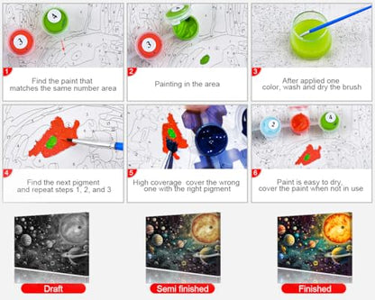 TUMOVO Adults Paint by Number Kits Planets & Vibrant Nebula Digital Art | Cosmic Solar System Art on 16x20 Inch Unframed Canvas, DIY Galaxy Painting Kits, Proudly Display Your Creation as Wall Decor - color: Planets