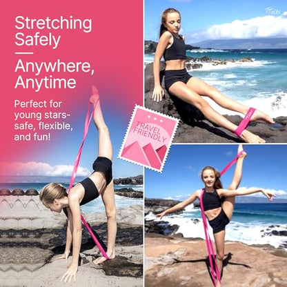 2-Pack Ballet Stretch Bands with Foot Mini Loop, Natural Rubber Dance Bands | Splits and flexibility training for kids, teens and adult dancers, gymnasts and cheerleaders, beginner guide and travel bag - color: Pink Regular