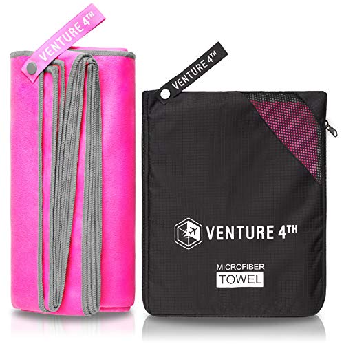 VENTURE 4TH 퀵 드라이 여행용 타월, 울트라 소프트 극세사 - 3가지 사이즈 - color: 핑크 그레이., size: 60.00" x 31.50"