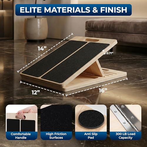 Portable Wooden Slant Board for Calf Stretching, Adjustable Calf Stretcher & Slant Board for Squats, Pilates, Physical Therapy, Rehab & Mobility Exercises, 5 Incline Levels, Lightweight & Durable