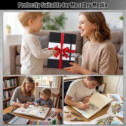 Hardcover Sketch Book 8.5 × 11 in, 180gsm, 80 Sheets, Black | Acid-Free Thick Paper, Marker And Pencil Friendly, Perforated Pages, Elastic Band, Back Pocket - size: 8.5×11 Inch (1 Pack)