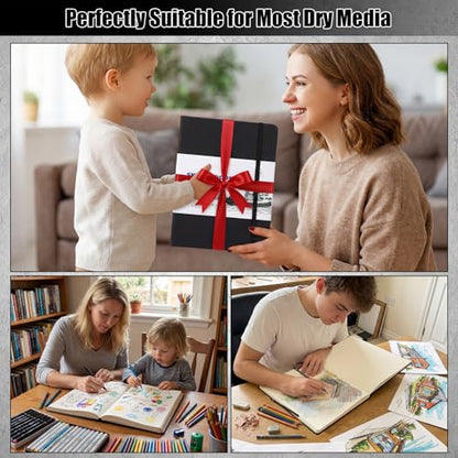 Hardcover Sketch Book 8.5 × 11 in, 180gsm, 80 Sheets, Black | Acid-Free Thick Paper, Marker And Pencil Friendly, Perforated Pages, Elastic Band, Back Pocket - size: 8.5×11 Inch (1 Pack)