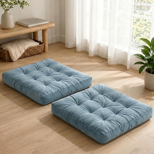 Floor Pillows for Adults Set of 2, Floor Cushions, 22 x 22 Inch, Blue - color: Blue, size: 2pack