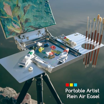MEEDEN Plein Air Easel for Painting: Adjustable Aluminum Alloy Sketchbox Easel, Collapsible Portable Tripod for Artists, Travel Art Easel Desktop Table Easel Stand