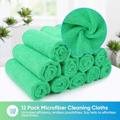 HOMEXCEL Green Microfiber Cleaning Cloth, Microfiber Towels for Car, 12 PK | Lint Free Cleaning Rags for Household & Kitchen, Car Wash Towels for Detailing Drying, Scratch-Free, 11.5"X 11.5" - color: Green