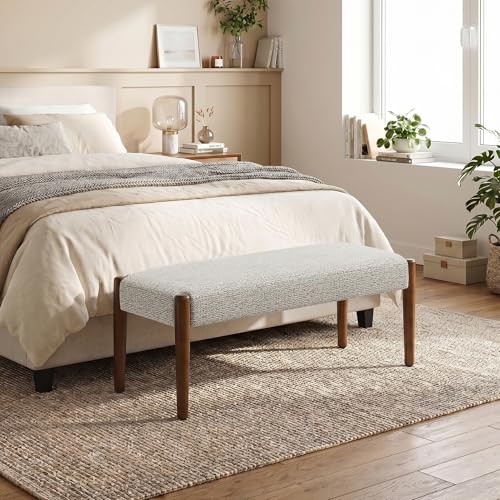 Usaint 42" End of Bed Bench with Wood Legs, Light Brown with Walnut Leg - color: Light Brown With Walnut Leg