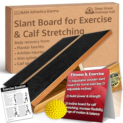 BAM Athletica Slant Boards for Exercise – Adjustable Wooden Calf Stretcher Incline Board for Calf Stretching, Squats, Physical Therapy, Plantar Fasciitis, Knee, Foot & Ankle Rehab, Velour Slant Board - color: Premium Slant Board | Large Full Coverage