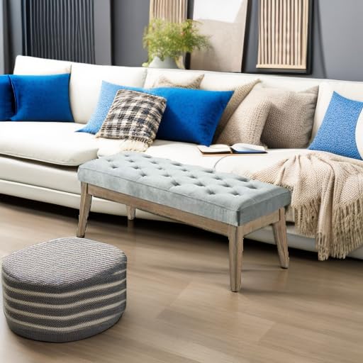 24KF Velvet Upholstered Buttons Tufted Entryway Bench with Solid Wood Leg,Bed Bench Ottoman with Padded Seat,5034-Gray - color: Gray Velvet, size: Tufted Bench with Solid Wooden Base