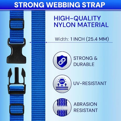 TECEUM 1" Nylon Strap Kit with Buckles, Simple Blue 6 yards Repair Set | Heavy duty hardware kit: 6yd webbing, 6 quick release buckles, 12 tri-glide slide clips, 6 metal D-rings for crafting. - color: Simple Blue, size: 1" - 6 yards, style: 6 Buckle - 12