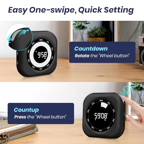 PERSUPER Visual Timer for Kids, Rechargeable 10-Hour Count Up/Down Timer | with 3 Brightness Display, 3 Volume Levels and Magnetic, Homeschool Study Tool, Large Digital Timers for Kitchen, Classroom - color: Black-1