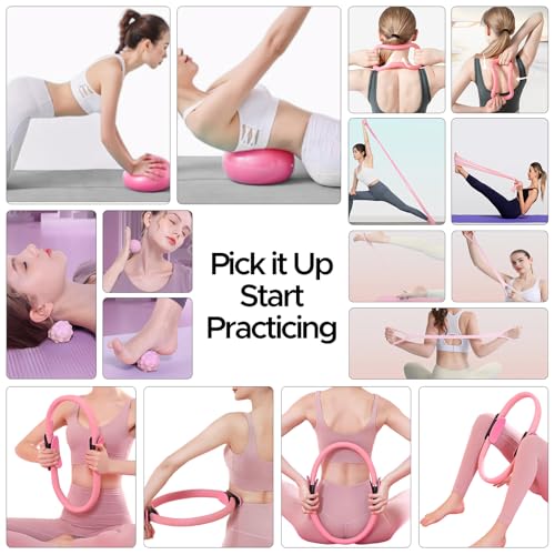 Pilates Ring Kit for Women, Pilates Equipment Accessories, Home Workout Set with Magic Circle, Mini Exercise Ball, Ankle Resistance Bands & Yoga Socks, for Fitness, Toning & Better Me Gifts - size: 14 Count(Pack of 1)