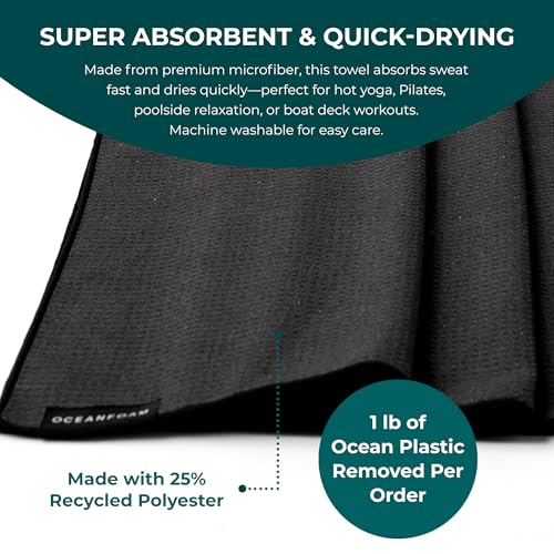 Oceanfoam Beach Towel – Lightweight, Absorbent, Quick-Drying, Sand-Resistant, Non-Slip – Ideal for Workouts, Yoga, Pilates, Beach, Pool, Boat & Travel – 25% Recycled – 72"x24" (Black) - color: Black