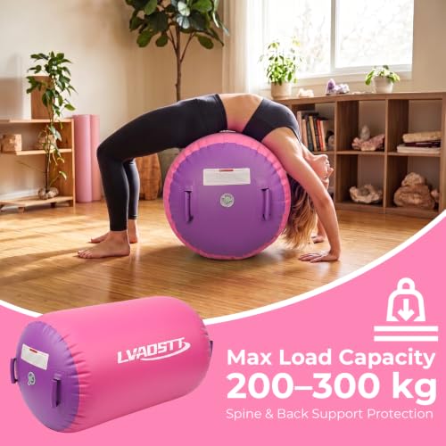 Gymnastics Air Barrel with Pump, Inflatable Back Handspring Trainer - color: Pink+Purple, size: 4'L x 3'D