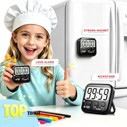 Antonki 2 Pack Digital Timer for Kids Classroom Kitchen Timers for Cooking | w/ Battery, Easy to View, Alarm, Mute Mode, Count Down/Up, Magnetic, Kickstand, Hanging, Classroom Timer for Teacher Supplies - color: Rich Black *2
